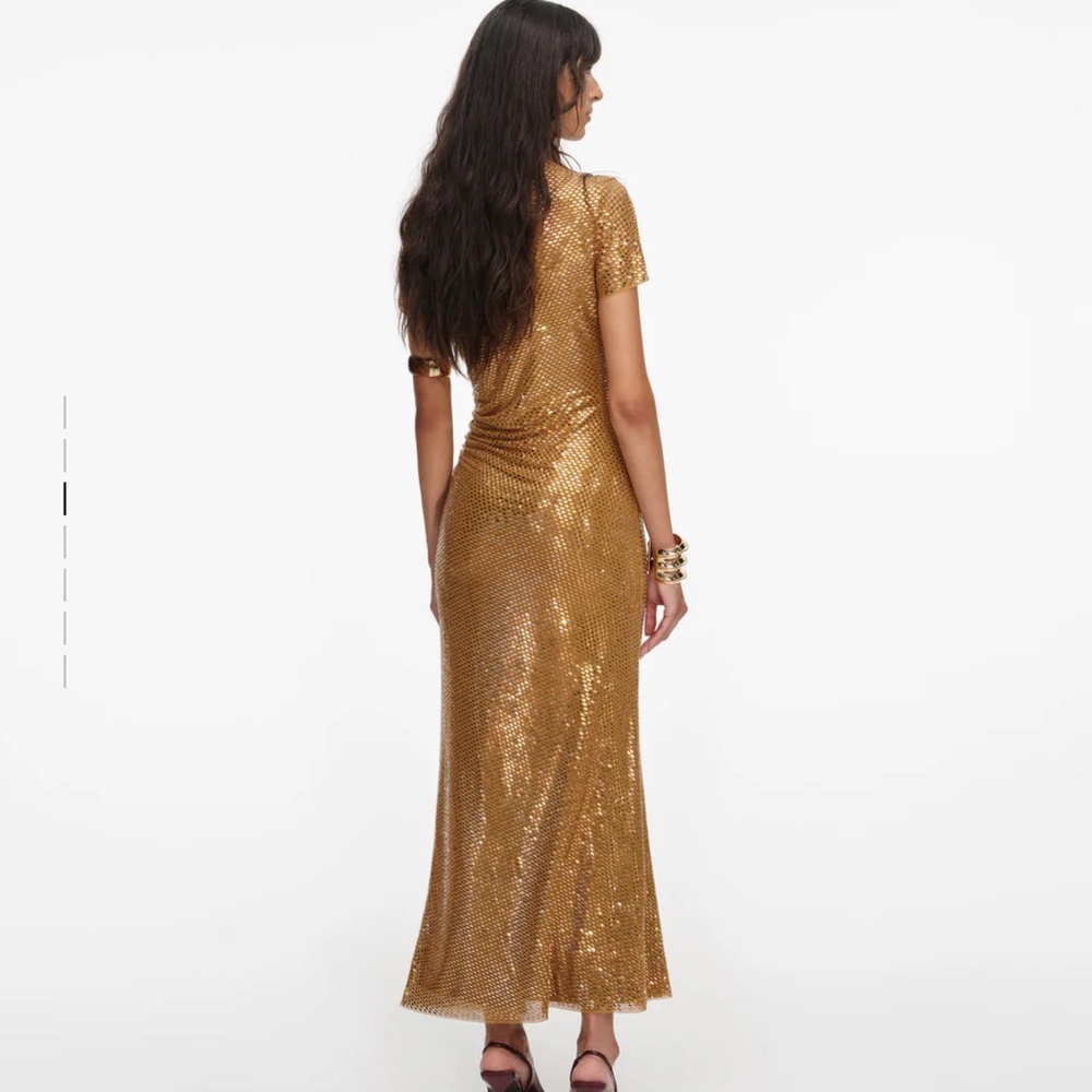 Self Portrait GOLD RHINESTONE DRAPE MIDI DRESS size 6 - Picture 3 of 13